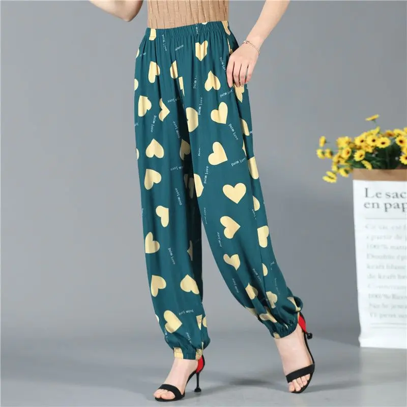 

2023 New Spring and Summer Thin Mid to Old Age Mosquito Repellent Pants, Wearing High Waisted Printed Pocket Lantern Pants