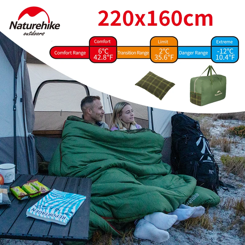 

Naturehike очень большой двойной спальный мешок для осени и зимы, кемпинга, путешествий, сохраняющий тепло, удобное дышащее спальное одеяло