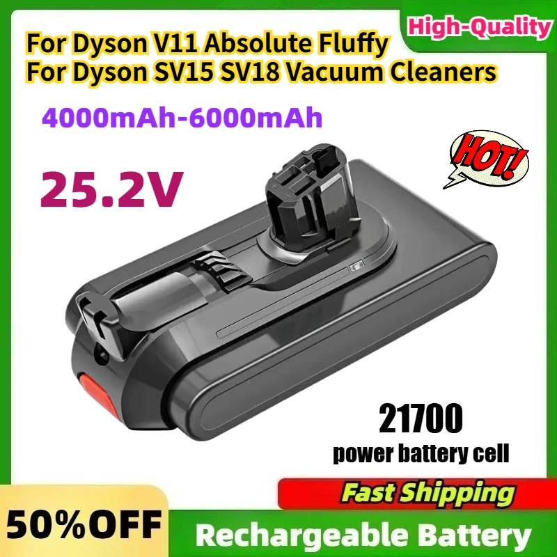 25.2V 4600-9800mAh 21700 Rechargeable Battery for Dyson V11 Absolute Fluffy for Dyson SV15 SV18 Vacuum Cleaners Snap‑on Battery