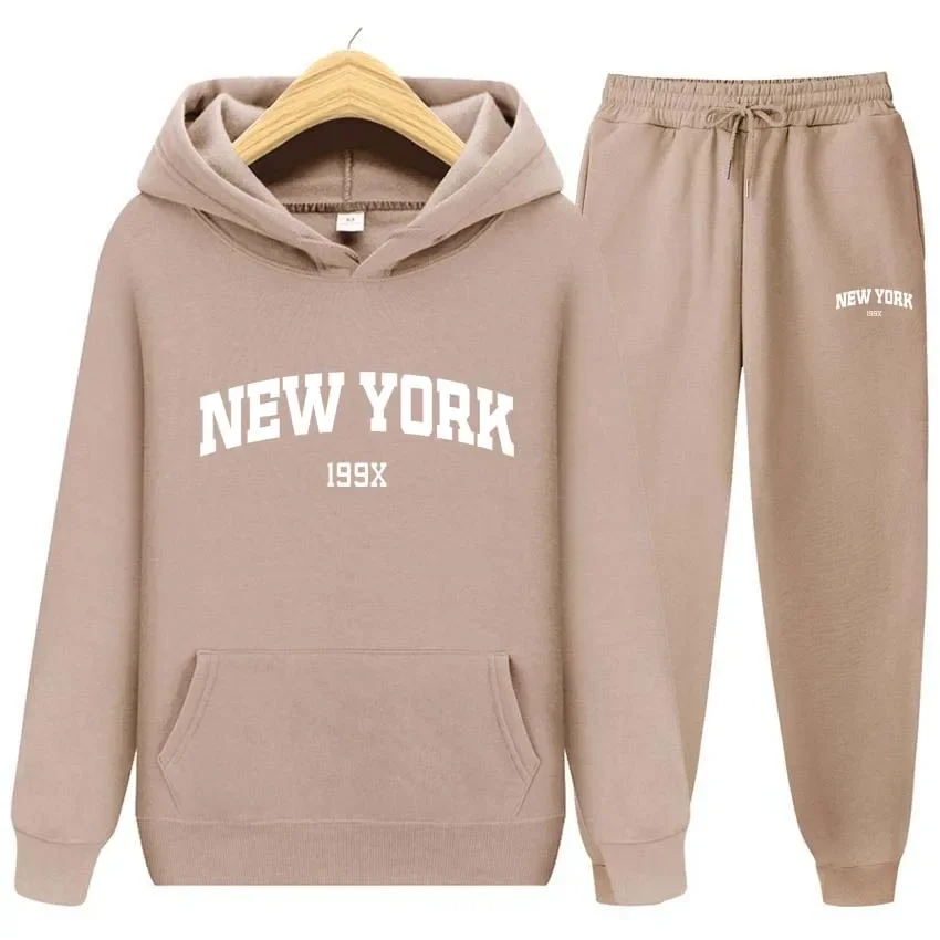 Spring and Autumn Hoodies+Pants Two Piece Set Joggers Brand NEW YORK Printing Men Womens Hoodies Tracksuits Jogger Pants Clothes