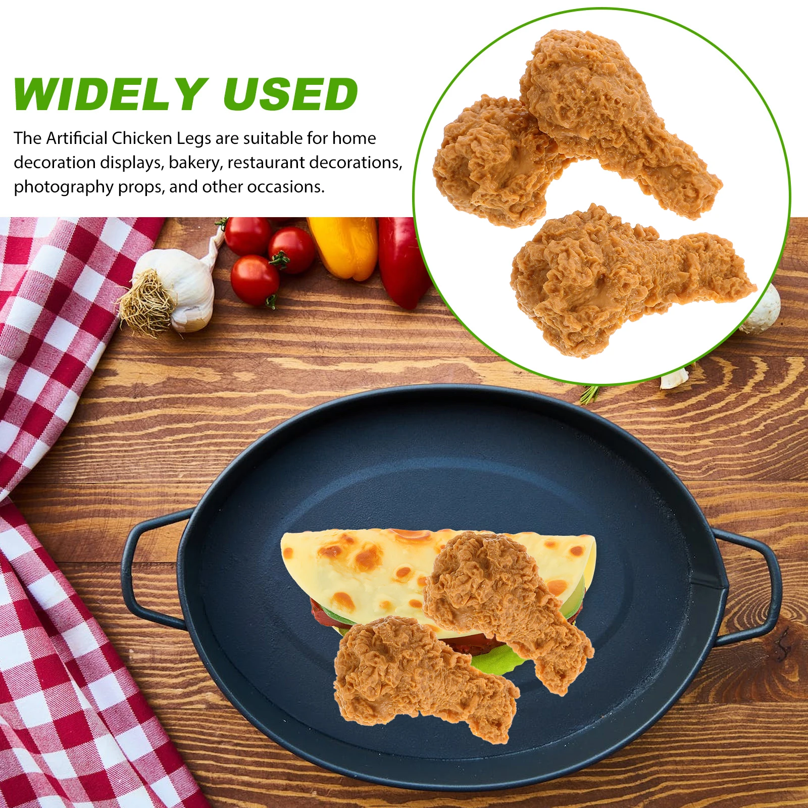 

3pcs Lifelike Leg Salt Baked Chicken Drumstick Display Prop For Store Home Kitchen Decoration Educational Simulated Food
