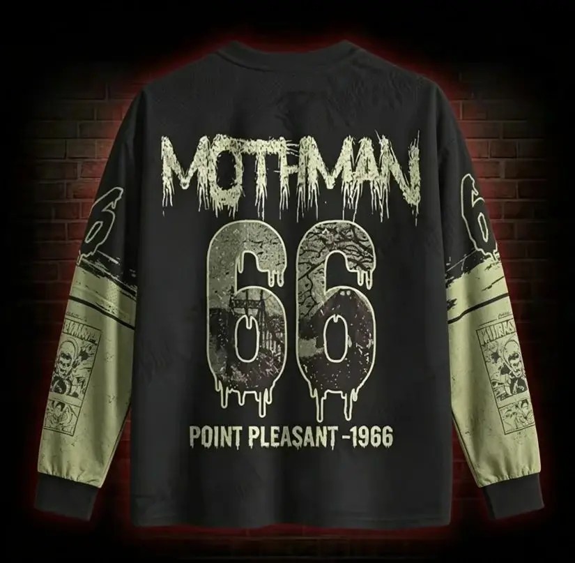 Latest Classic Retro Horror Creature Pattern Long-sleeved Sports T-shirt, Gothic Style Printed T-shirt