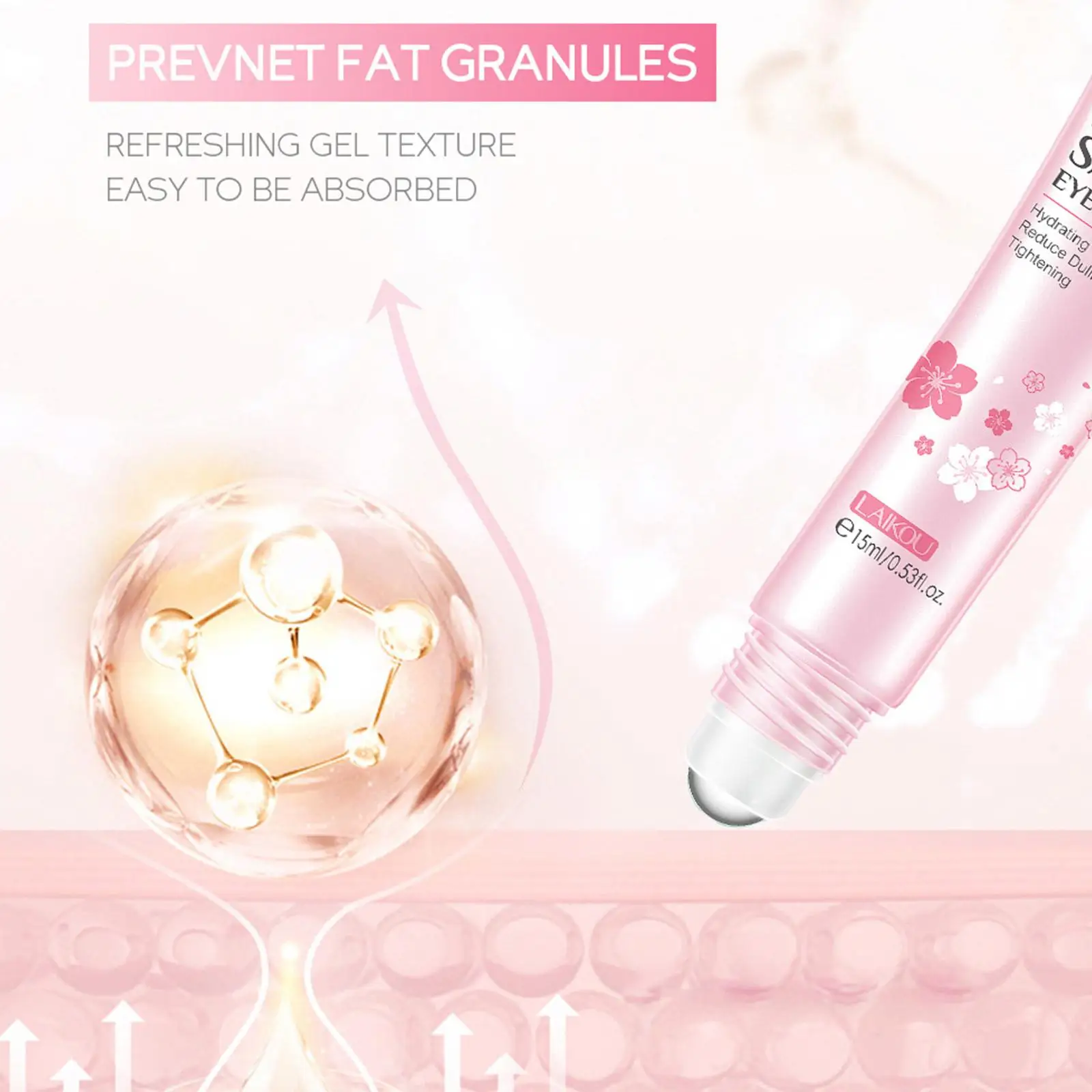 

Cherry Blossom Eye Essence 15ml Ball Massage Roller Eye Cream, Hydrating Moisturizing Eye Care Cherry Blossom Eyes