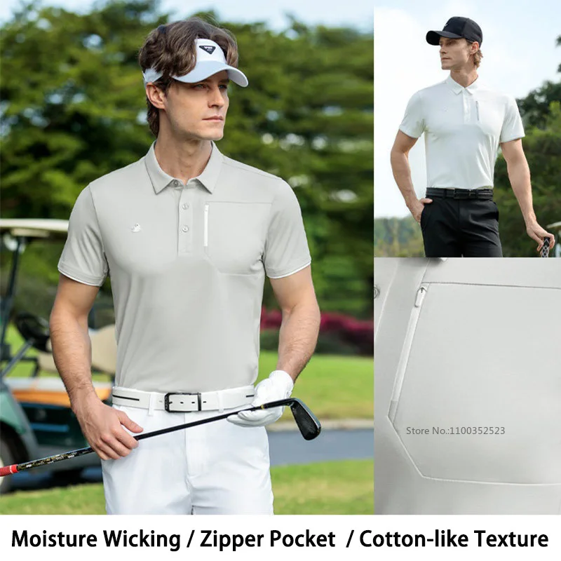 Pgm Breathable Golf Polo Shirt for Men Solid Quick-dry Sports Tops Male Skin Friendly Soft Casual T-Shirts with Zipper Pocket