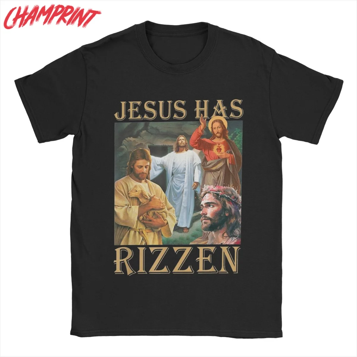 Men's Jesus Has Rizzen T Shirt Christian Religious Cotton Clothing Novelty Short Sleeve Crewneck Tees Gift Idea T-Shirt