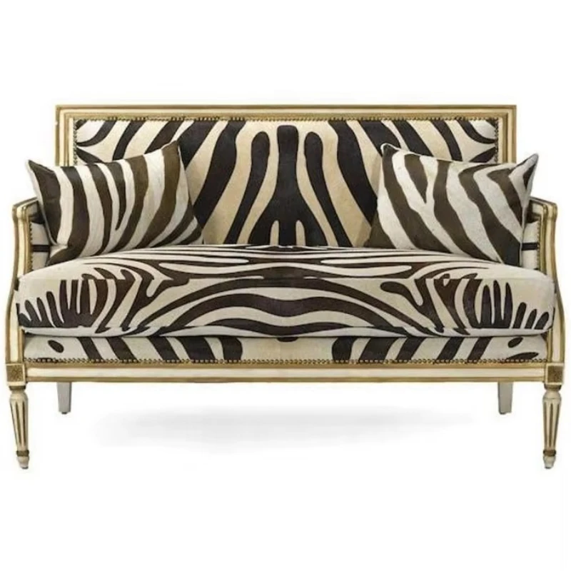 High quality French retro furniture living room zebra leather sofa sofa love seat