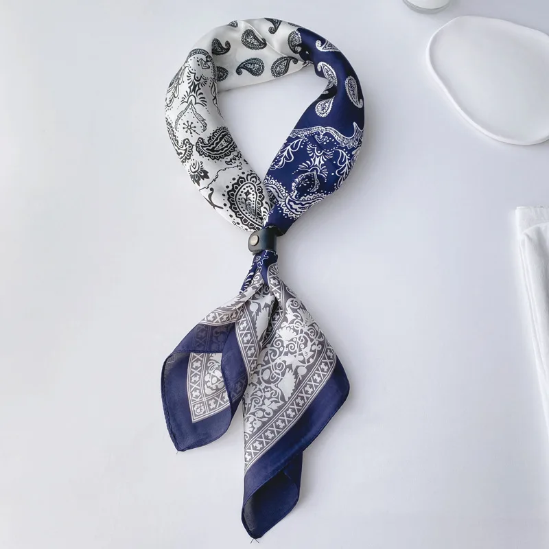 Paisley Print Silk Square Scarf Women Luxury Design 70*70cm Soft Satin Hairband Neckerchief Office Hijab Headband Foulard Gift image 3