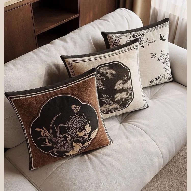 New Chinese Retro Sofa Living Room Pillow Cover Cushion Cover Bedroom Bay Window Bedside Pillow Square Pillowcase