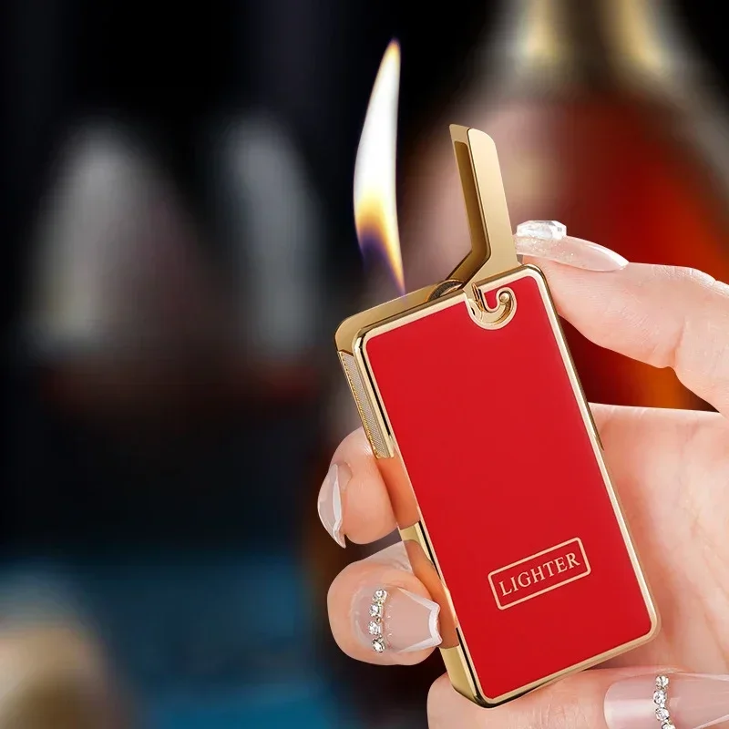 Metal Plating 3D Relief Inflatable Lighter One click Ejection Grinding Wheel Ignition Butane Gas Lighter Smoking Gifts For Men