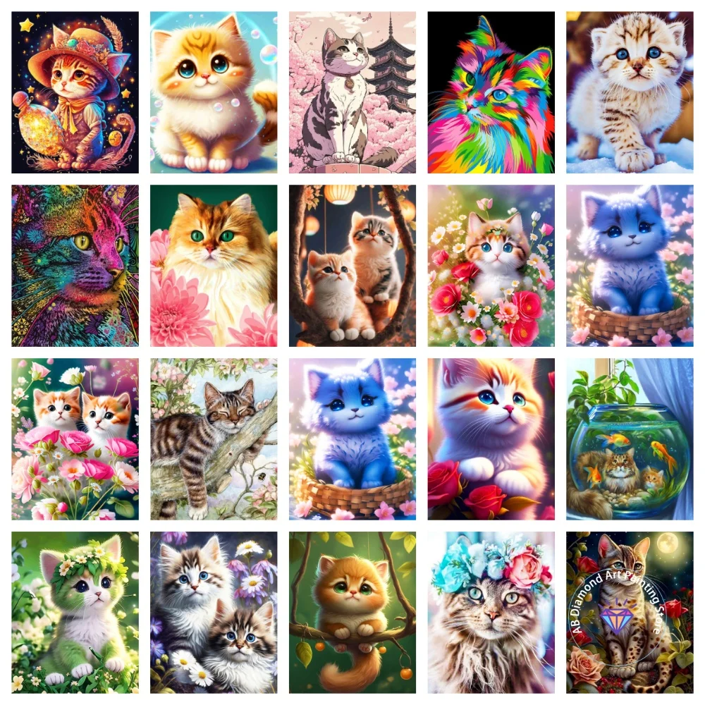 

Cat Animal AB Diamond Painting Kit Square Round Diamond 5D DIY Mosaic Cross Embroidery Handmade Art Exquisite Gift Home Decor
