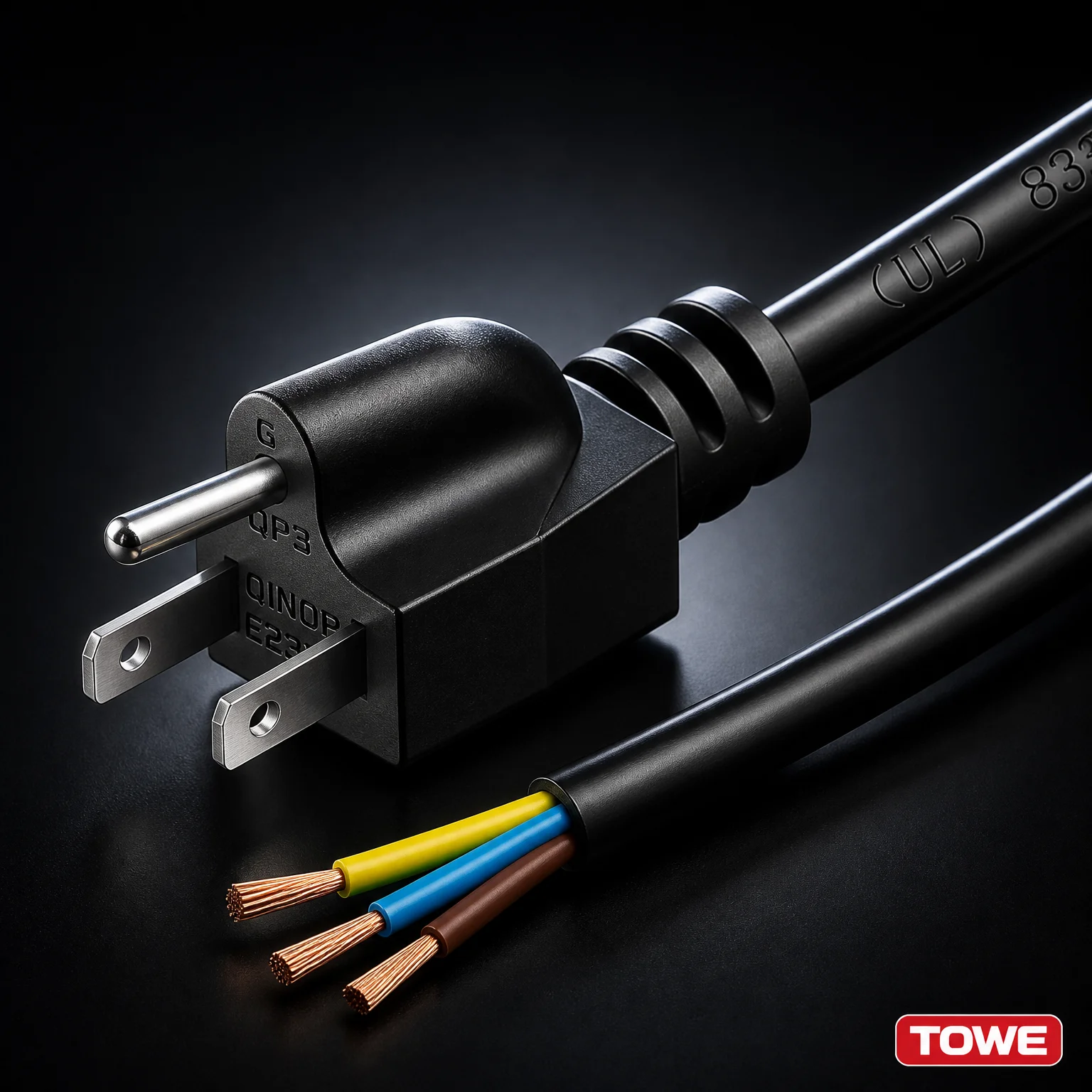 TOWE NEMA 5-15P US Plug to Open End Power Cord 6FT 1.8M SJT 14AWG 16AWG 3 Prong Heavy Duty Pigtail Replacement Bare Wire Cable