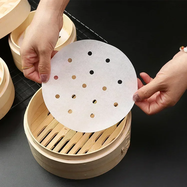 

100/200/300pcs White Round Bamboo Steamer Practical Cooking Paper Dim Sum Paper Non Stick Restaurant Kitchen Under Steam Mat