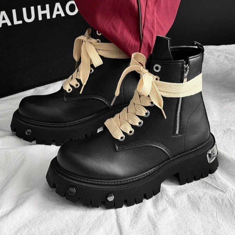 

Мужские высокие ботинки на весну-осень, большие размеры, на плоской подошве, с толстой подошвой, модные, нишевые, высококачественные, на шнуровке