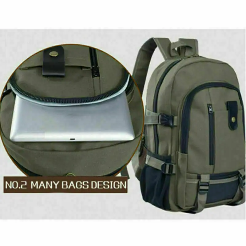 Men Canvas Large Backpack Rucksack Work Sports Travel Hiking Boys College Bag