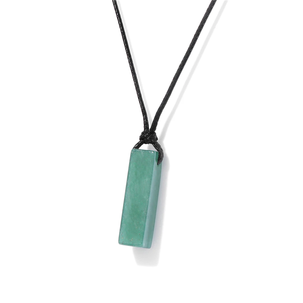 Retro Long Rectangle Stone Pendent Necklace Natural Stone Tiger Eye Obsidian Gem Leather Rope Necklace Vintage Men Jewelry Gift view 5