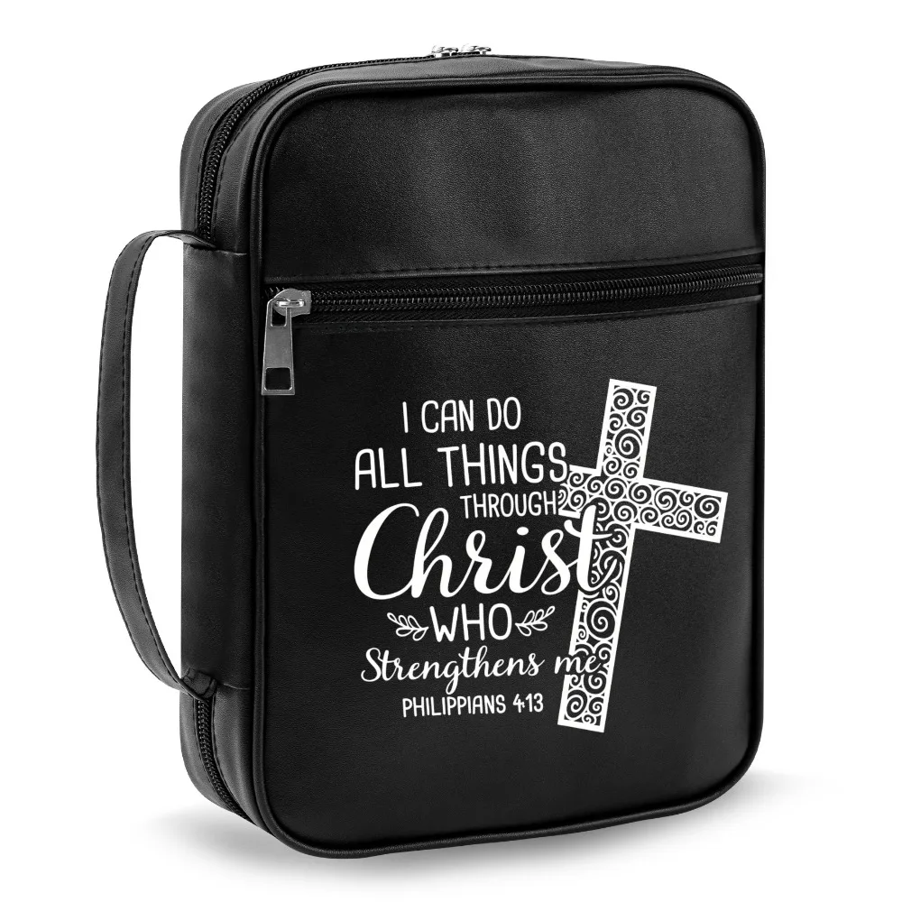 

Christian Bible Cover with Handle, I Can Do All Things through Christ Who Strengthens Me Print Zipper Bible Case