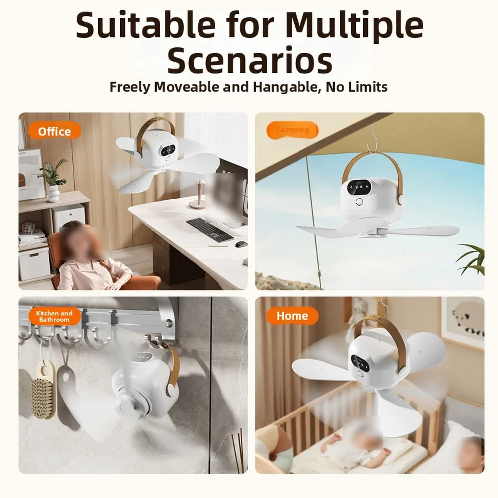 USB Rechargeable Ceiling Fan with Wireless Remote for RV Tent For Camping 5V 2A Input 3 Speed Settings Ambient Light Function