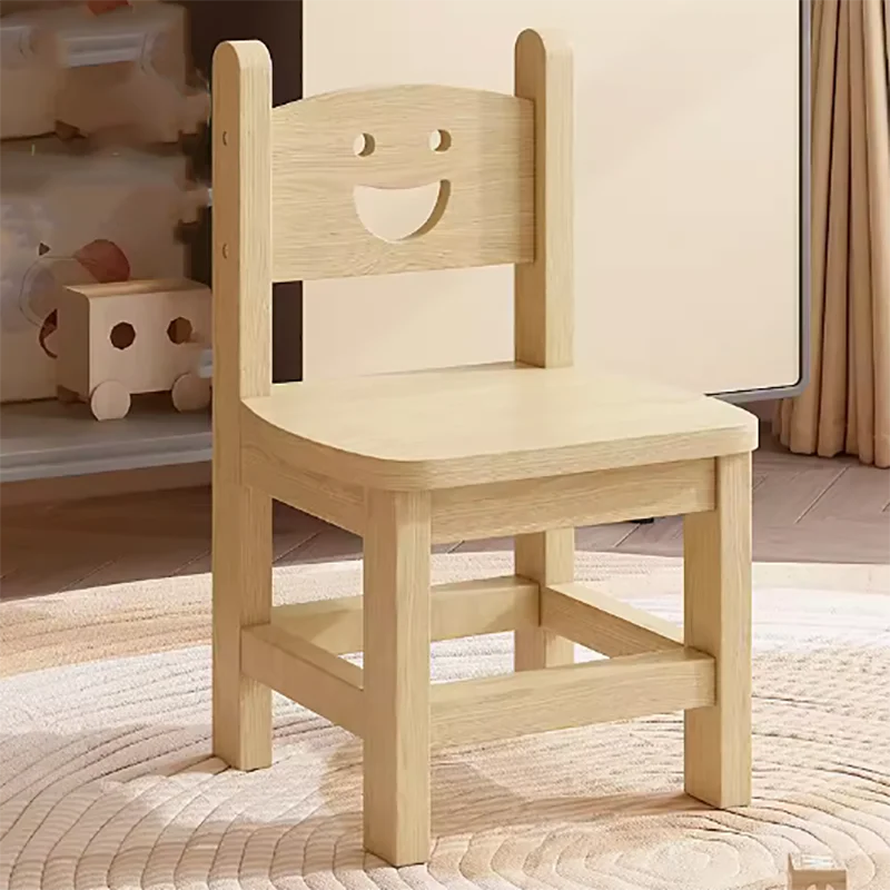 Solid Wood Children\'s Backrest Chair Cute Smiley Face 어린이 의자 Household Kindergarten Dining Chairs Benches