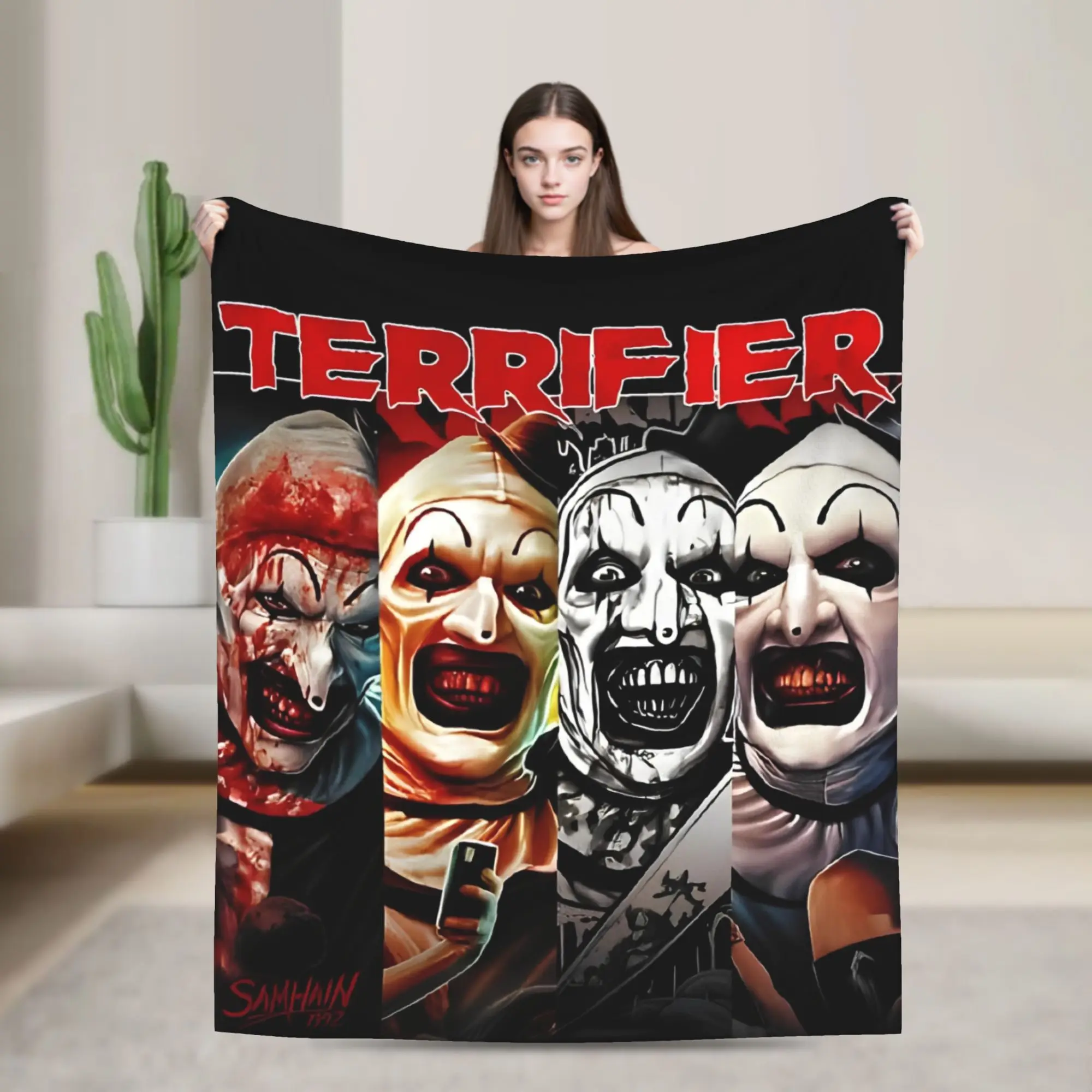 Terrifier Clown Faces Blanket  Flannel Vintage Soft Throw Blanket for Home Decoration