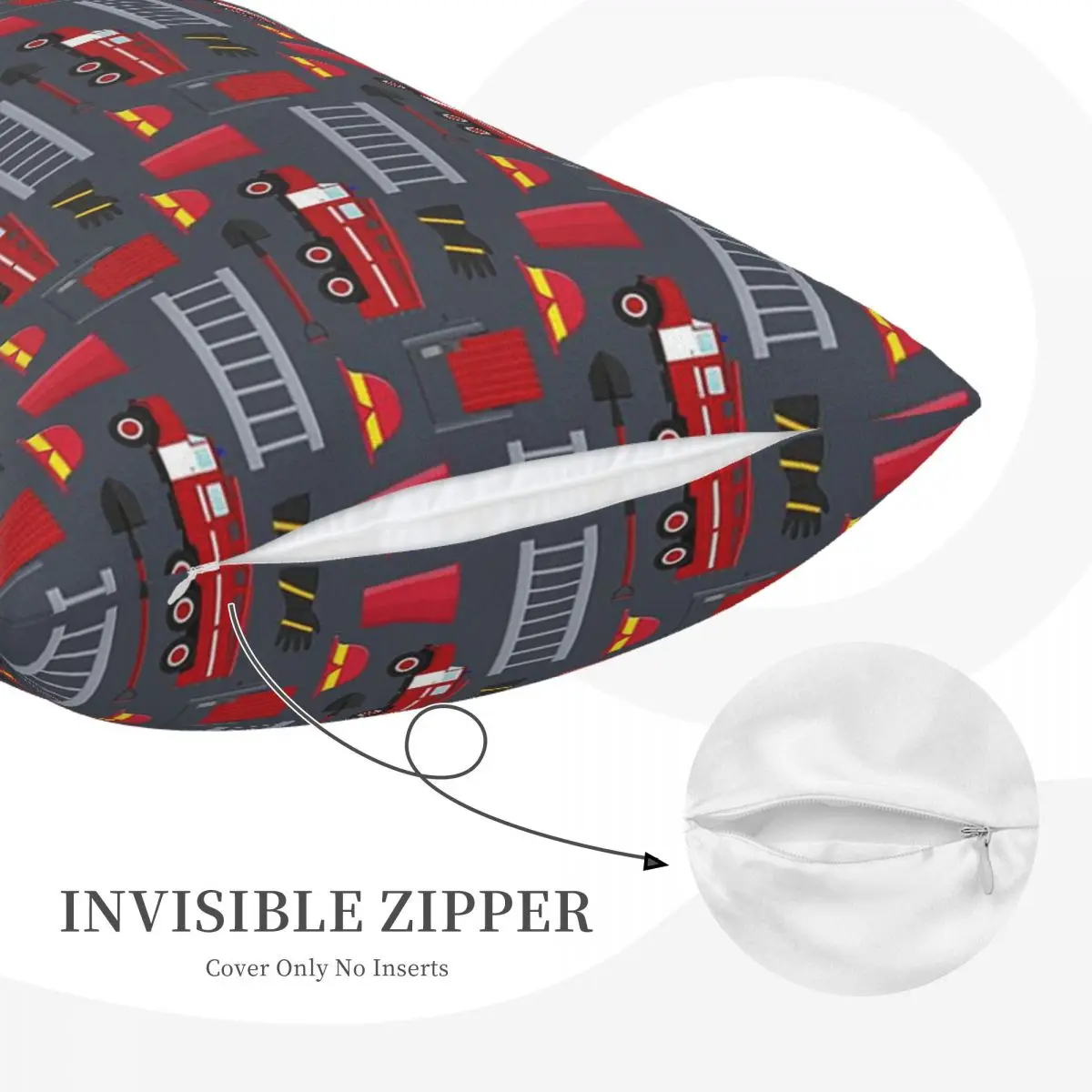 Fire Truck Firefighter Design Pattern Rectangle Pillowcase Cushion Cover Decor Bedroom Bed Home Comfort Throw Pillow