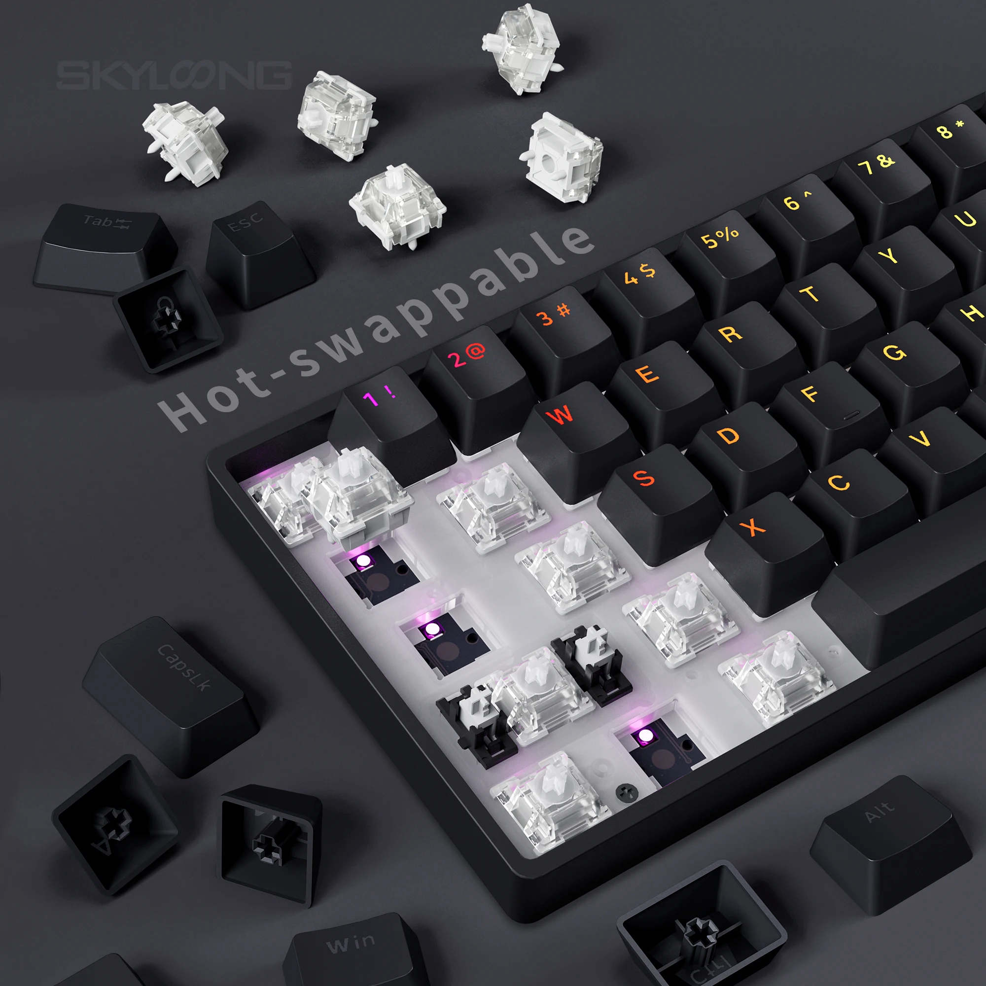 SKYLOONG GK68 He Teclado magnético com fio Teclado para jogos para PC Gateron RT0.02 RGB Backlight 8000Hz Taxa de pesquisa OEM PBT caracteres translúcidos