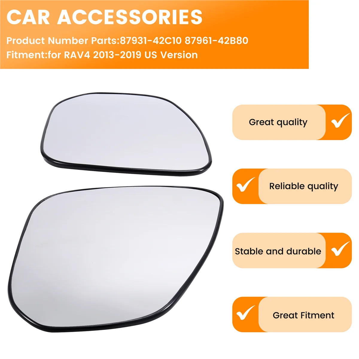 

Car Reversing Mirror Lens Mirror Glass Lens with Heating 87931-42C10 87961-42B80 for Toyota RAV4 2013-2019 US Version