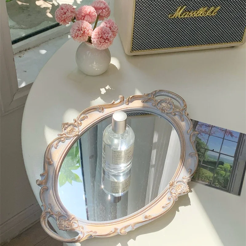 French Retro Glass Mirrors Kawaii Vanity Aesthetic Small White Mirror Design Quality Dekoracyjne Lustra House Decoration