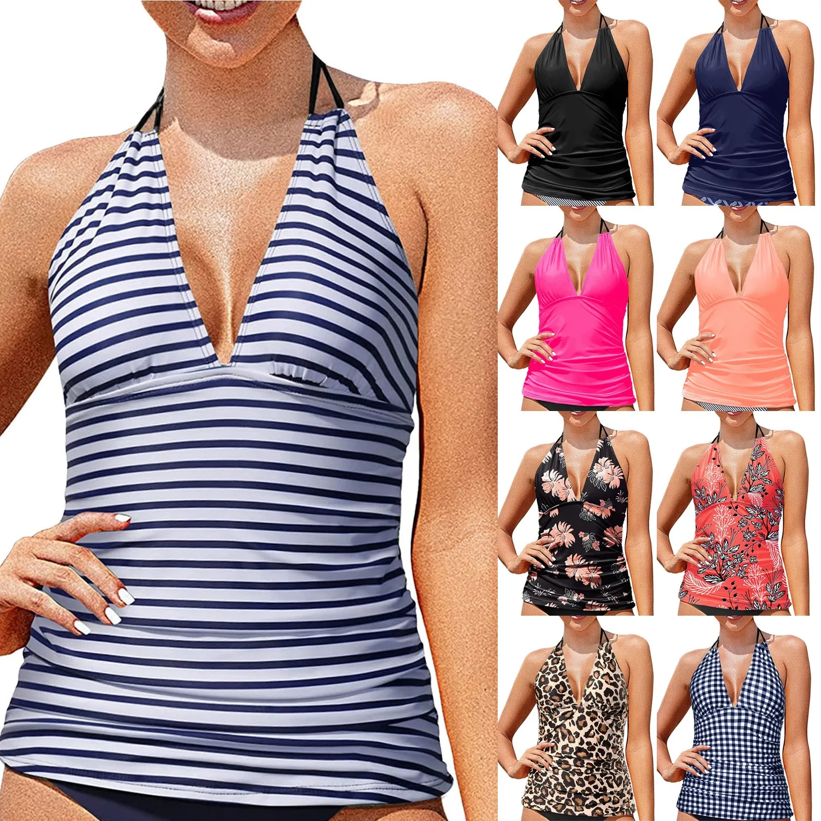 Striped Large Swimsuits Plus Size Tankini Set Female Two Piece Swimwear Beach Wear Bathing Suit Vintage Pool Women Swimming Suit