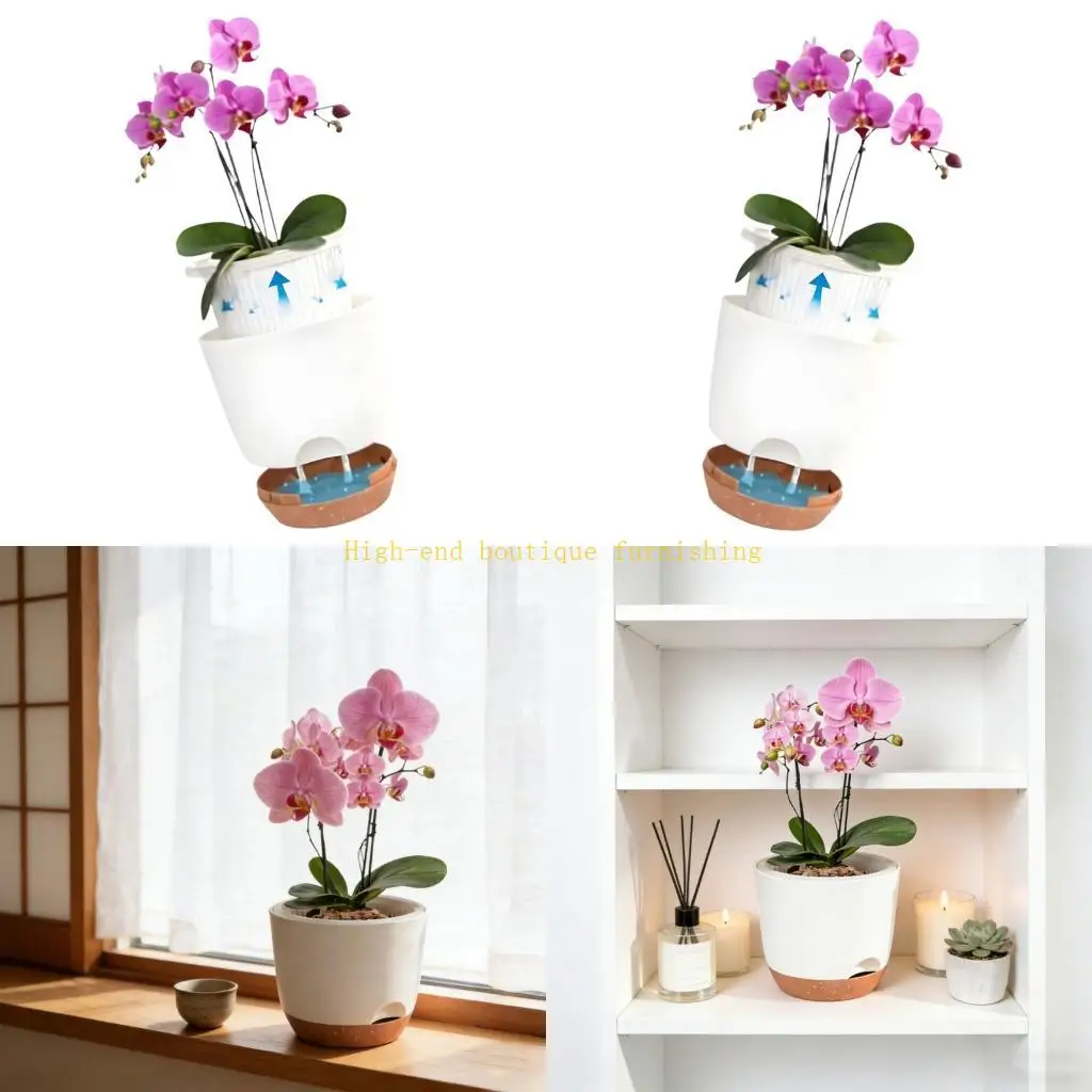 L9NB Pack Of 2 Plastic Flower Pots With double Layer Design For Improved Ventilation And Healthy Growth