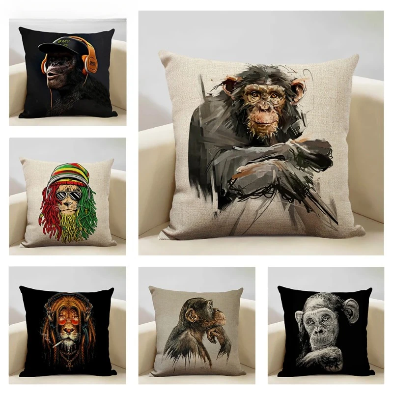 

Orangutan Design Cushion Cover 45x45cm Linen Pillow Case Living Room Sofa Decoration PillowcaseChildren Gift Personalized Decor