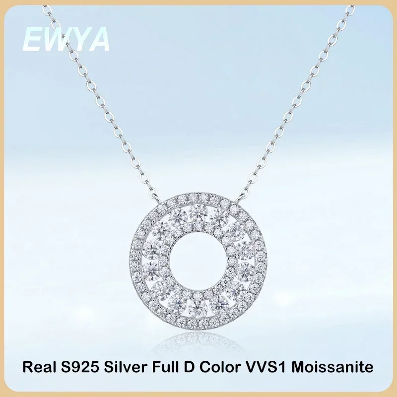 

EWYA Real 1.4cttw Full D Color Moissanite Pendant Necklace for Women S925 Silver Pass Diamond Test Round Neck Chain Necklaces