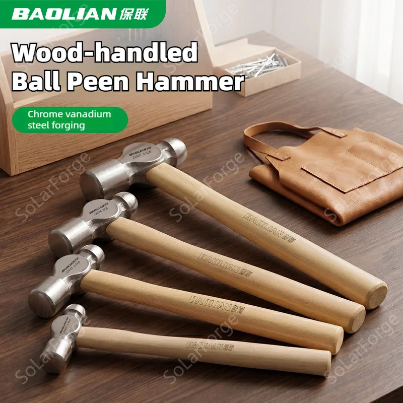 BAOLIAN CRV Wood-handled Ball Peen Hammer 0.5-2.5LB Multifunctional Household Wooden Handle Iron Nail Hammer Walnut Small Hammer