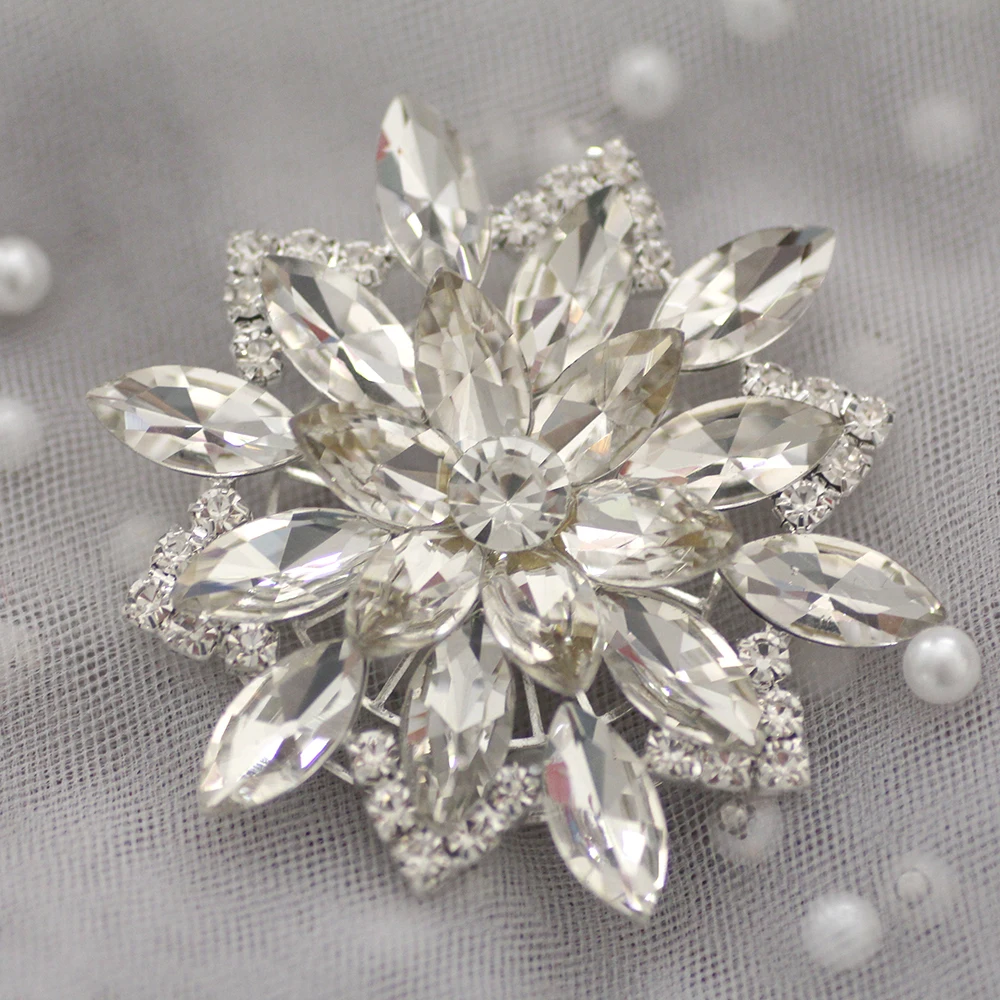 5.8cm flower shape crystal ab rhinestone applique flat silver base sew on rhinestone for wedding dress bags shoes decoration