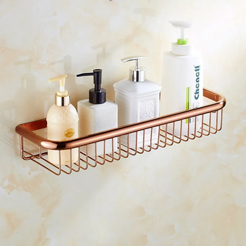 450mm Rose Gold Copper Wall Mounted Bathroom Accessory Single Tier Soap / Sponge Corner Shower Storage Basket aba508