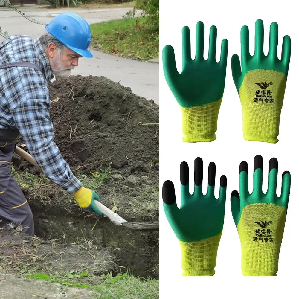 Green Work Safety Gloves Flexible Strengthen Protective Mittens Water-Proof Rubber Latex Coated Rubber Impregnated Gloves