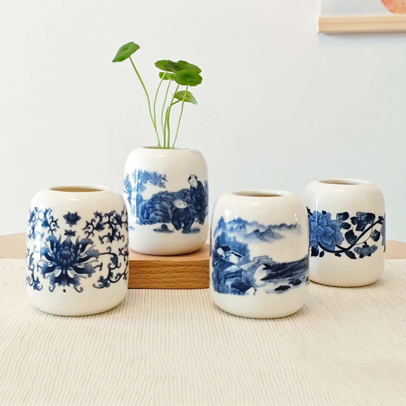 Mini-Vase aus blau-weißem Porzellan, Blumenvasen für Zuhause, Regal, Schlafzimmer, Wohnzimmer, Keramik-Tischdekoration, Vase
