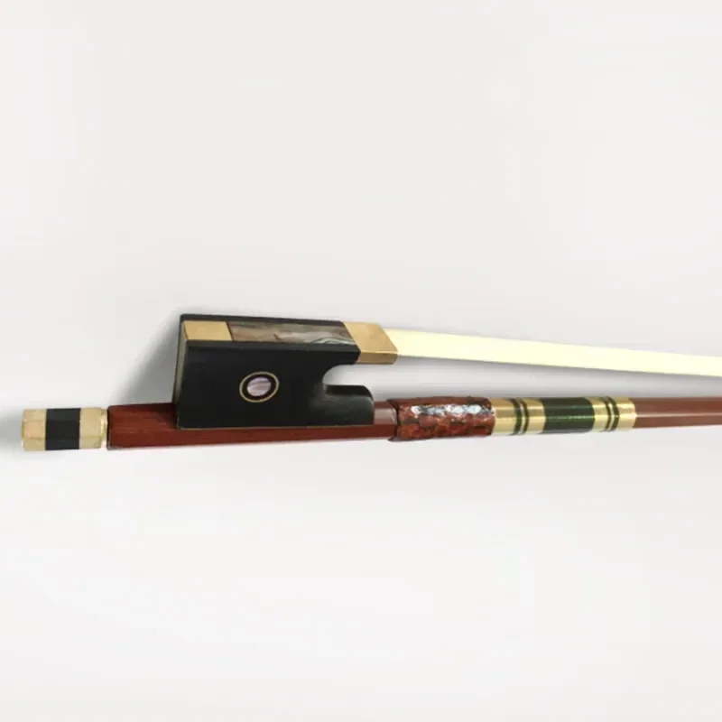 Violin Premium Ebony Library Horn Bow, Golden Snakeskin Bow, Brazilian Wood, Fisheye, Colorful Shells