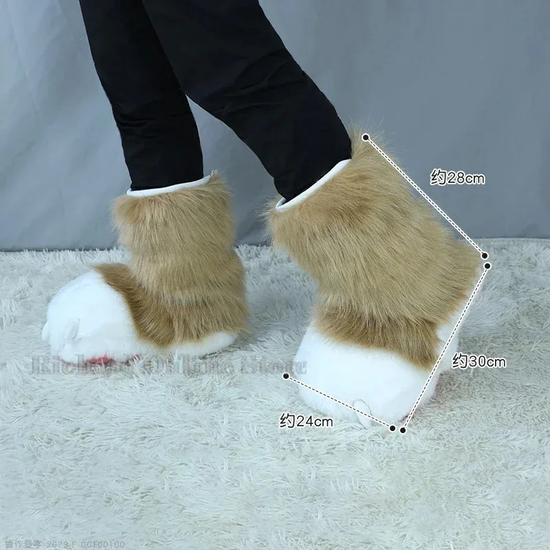 

Fursuit Furry Paws Fluffy Shoes Boots Animal Slipper Boots Acessories Furry Cute Anime Cosplay Outfit Halloween Party Suit