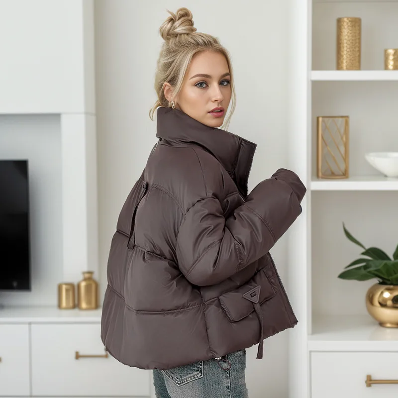 2024 Fashion Winter Women's Cold Coat Loose Stand Collar Oversize Short Parkas Casual Female Thick Warm Down Cotton Jackets