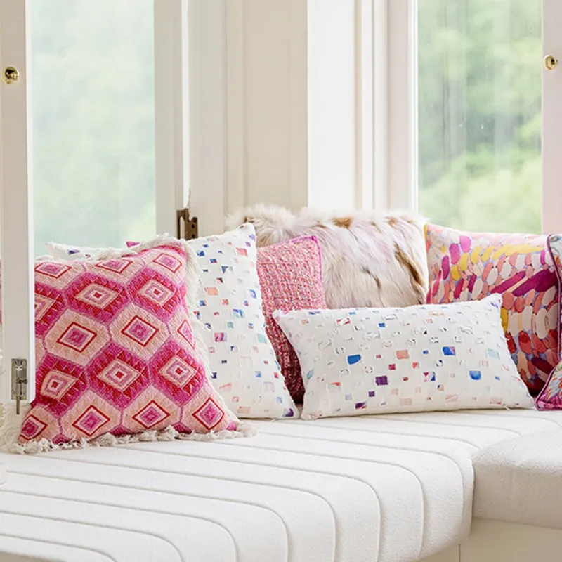 Boho Pillow Cover Rustic  Decorative Square Throw Pillow Cover 18x18 Inch for Sofa Couch Decoration Farmhouse India Colorful