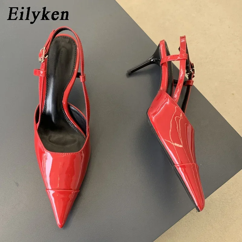 

Eilyken 2025 New Summer Spring Fashion Pointed Toe Women Pumps Sandals Patent Leather High Heels Mules Shoes
