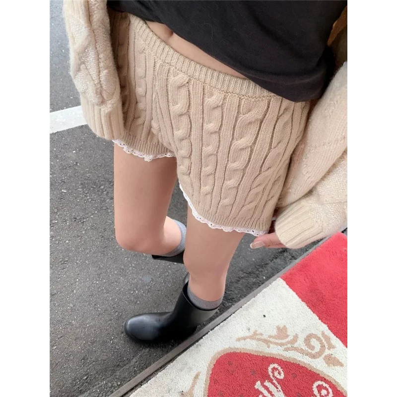 

Новые женские осенние и зимние модные кружевные тонкие вязаные шорты с высокой талией