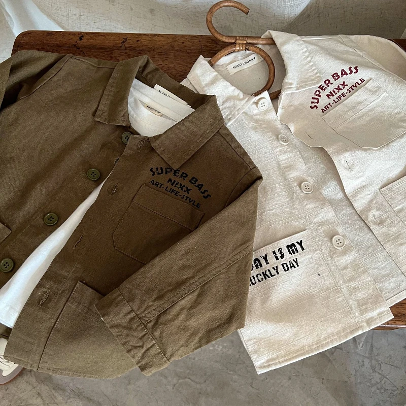 

2025 Autumn New Product Children's Letter Printed Cotton Collar Single Breasted Coat