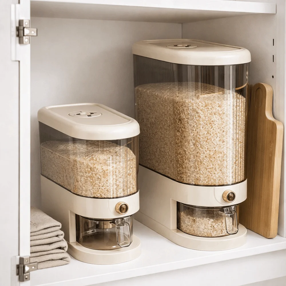 5/10kg Rice Dispenser Insect-proof Moisture Proof Beans Storage Bin Built-In Measuring Cup Large Capacity Rice Bucket Pantry