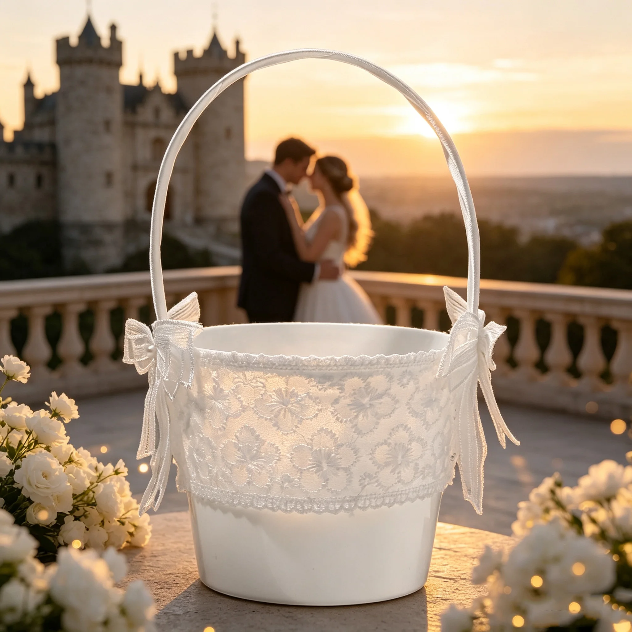 Simple Solid Color Wedding Flower Girl Handheld Basket Western Wedding Ceremony Decorative Basket