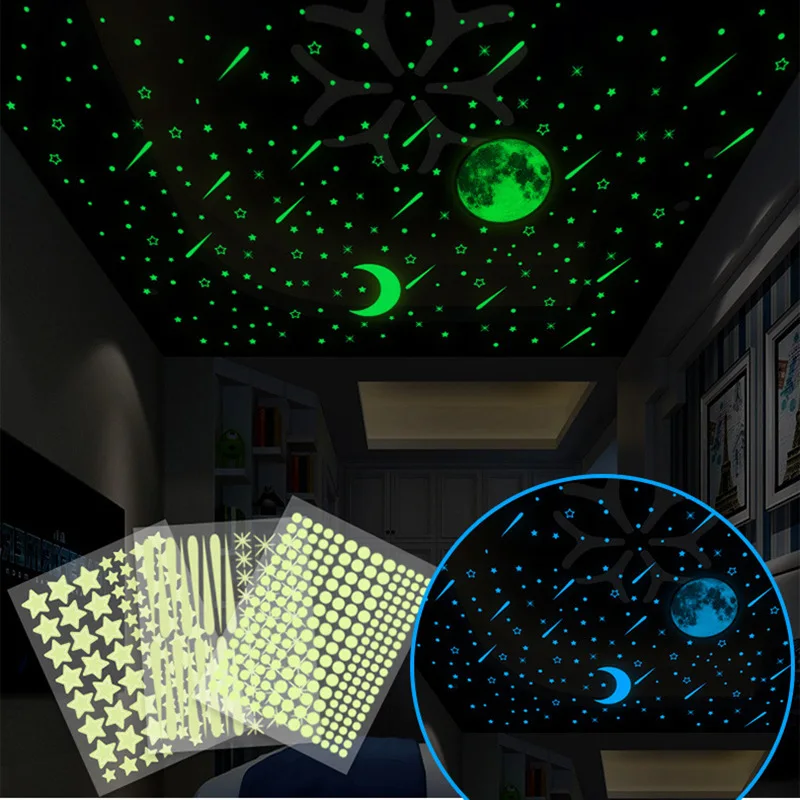 Moon Stars Meteor Luminous Sticker Glow In The Dark For Children's Room Shooting Star Fluorescent Decals Room Decor