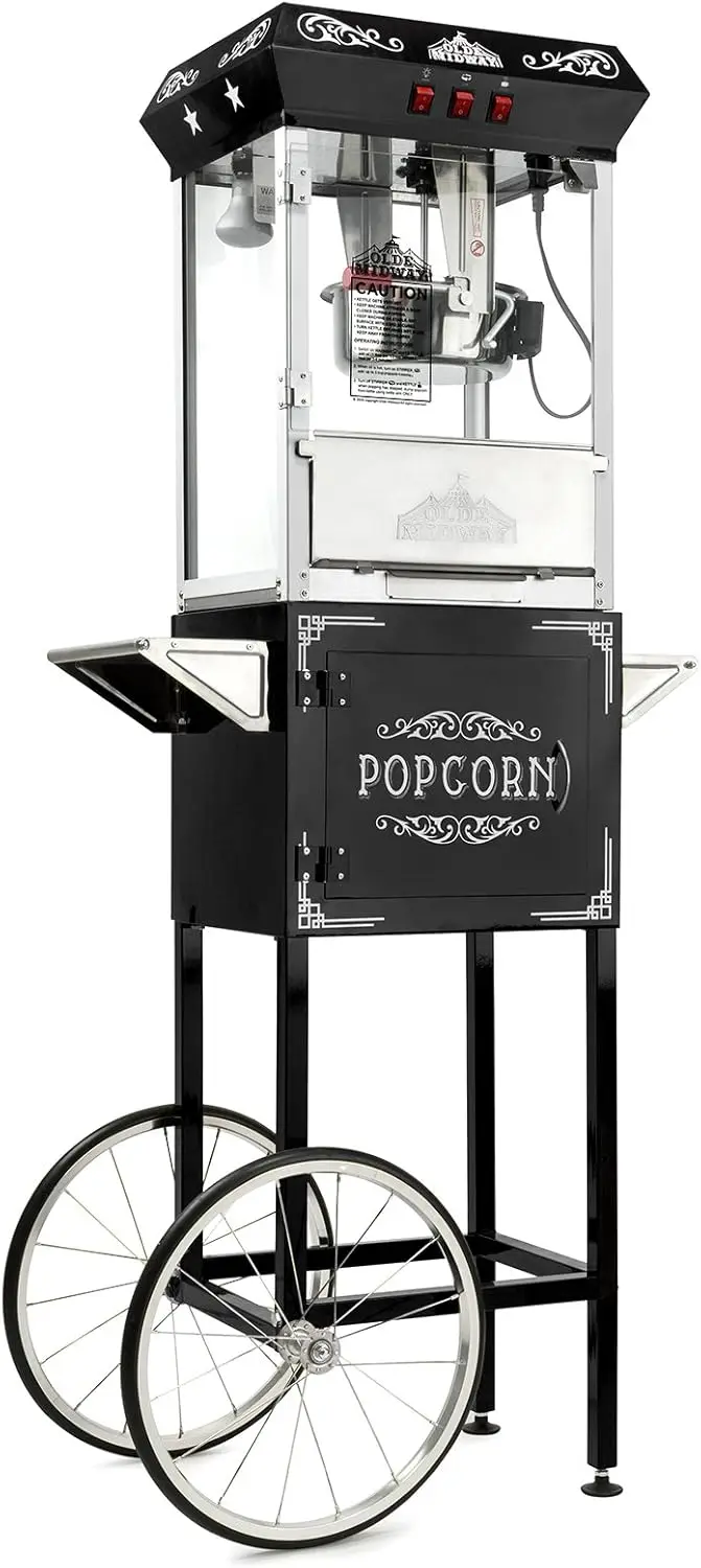 Midway Vintage Style Popcorn Machine Maker Popper with Cart and 8-Ounce Kettle - Black