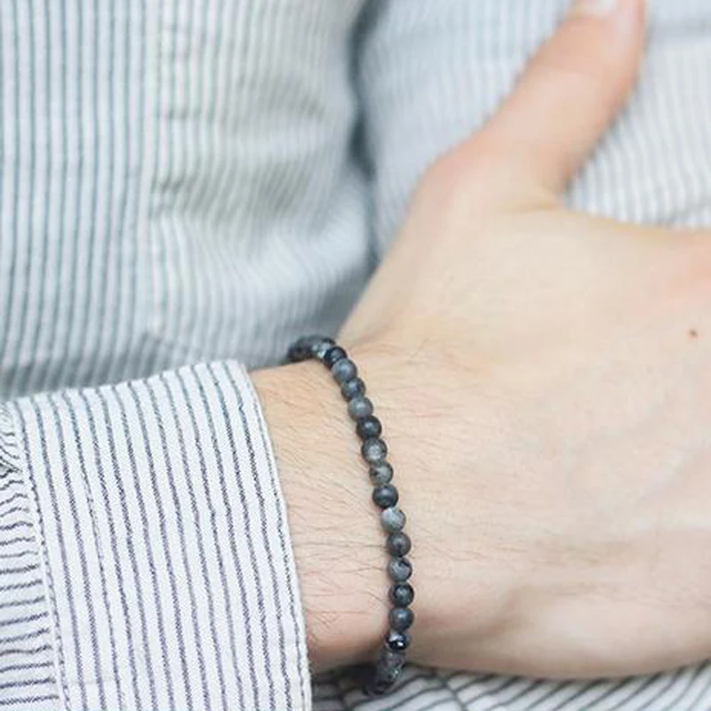 Simple Style 4mm Beads Strand Bracelet For Men Natural Tiger Eyes Map Obsidian Stone Braslet Meditation Yoga Hand Accessories