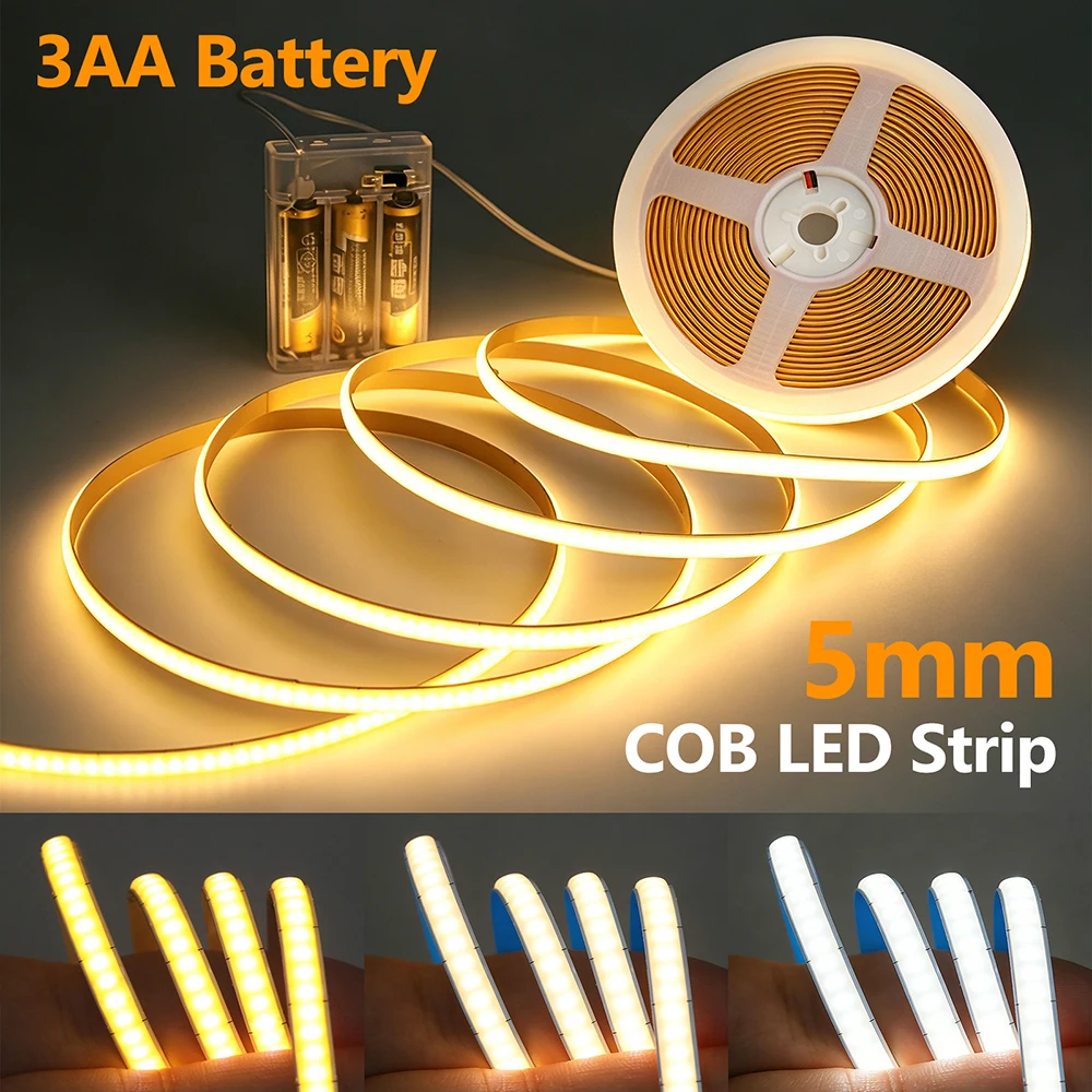 5Vバッテリー電源COB LEDストリップ 3mm 5mm  - Decor Lighting Hours のレビューと価格