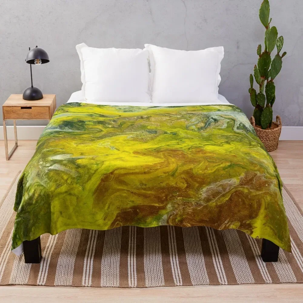 Yellow, Green, Silver and Red pour painting. Throw Blanket Sofa Quilt blankets and throws Fashion Sofas manga Blankets